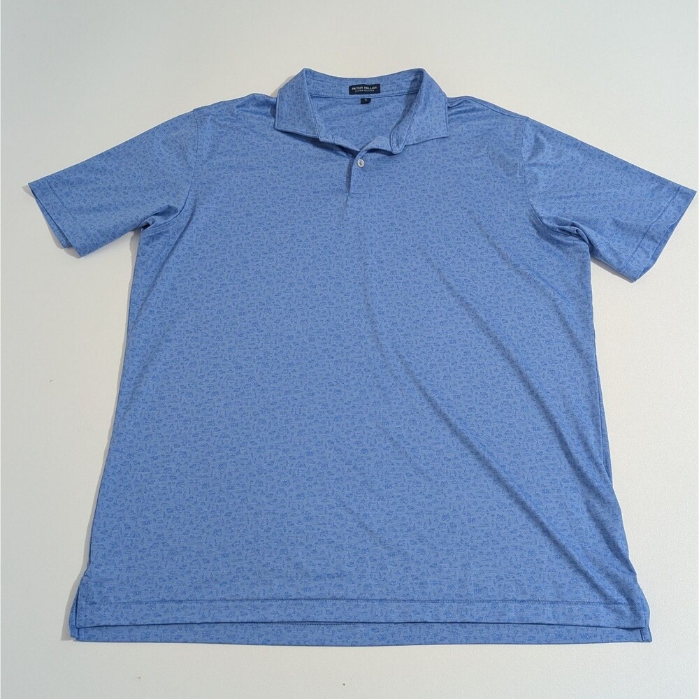Peter Millar Crown Crafted Polo Shirt Men XL Blue Boats Ships AOP Beach Golf